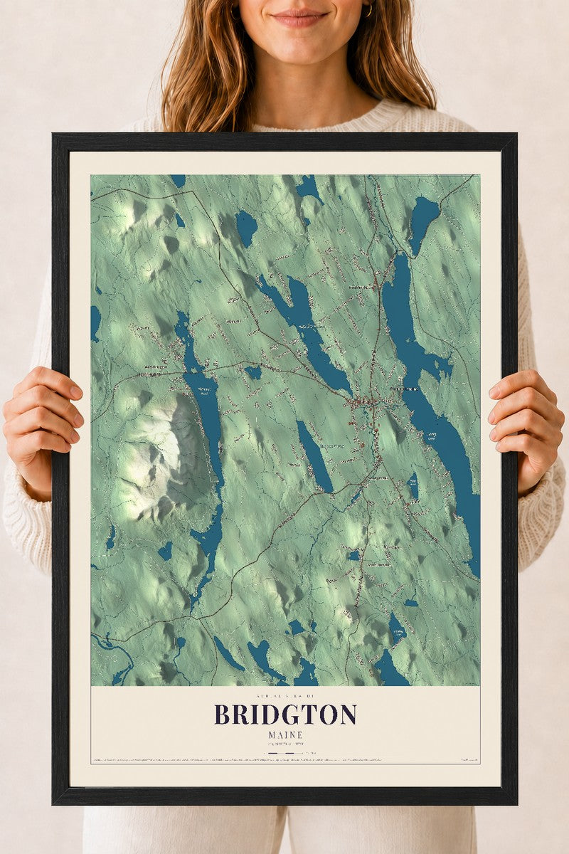 Bridgton, Maine map print - 18 x 24 black Ayous wood frame