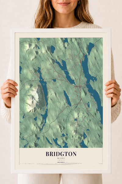 Bridgton, Maine map print - 18 x 24 white Ayous wood frame
