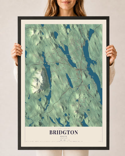 Bridgton, Maine map print - 24 x 36 black Ayous wood frame