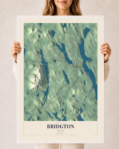 Bridgton, Maine map print - 24 x 36 white Ayous wood frame