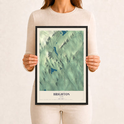 Brighton, Maine map print - 12 x 18 black Ayous wood frame