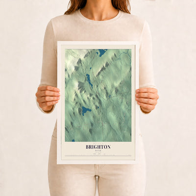 Brighton, Maine map print - 12 x 18 white Ayous wood frame