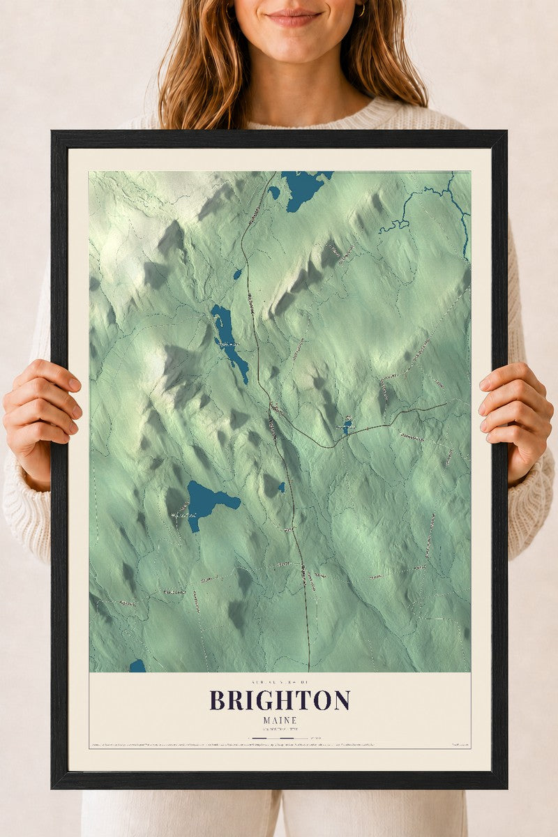 Brighton, Maine map print - 18 x 24 black Ayous wood frame