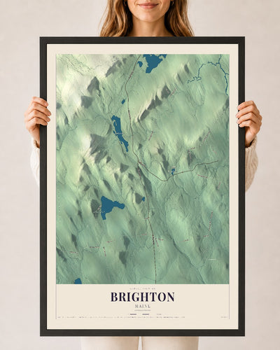 Brighton, Maine map print - 24 x 36 black Ayous wood frame