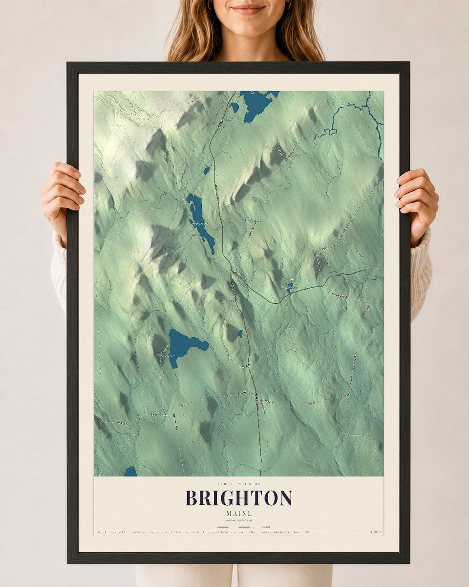 Brighton, Maine map print - 24 x 36 black Ayous wood frame