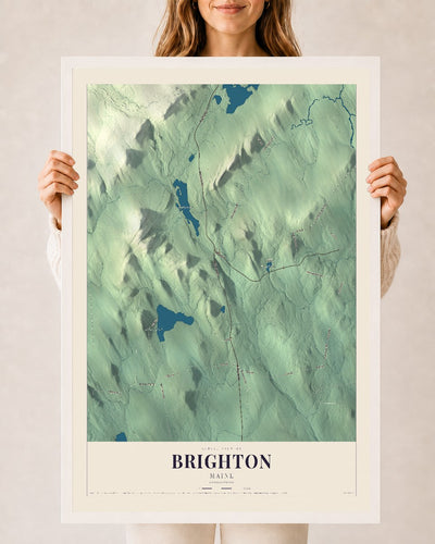 Brighton, Maine map print - 24 x 36 white Ayous wood frame