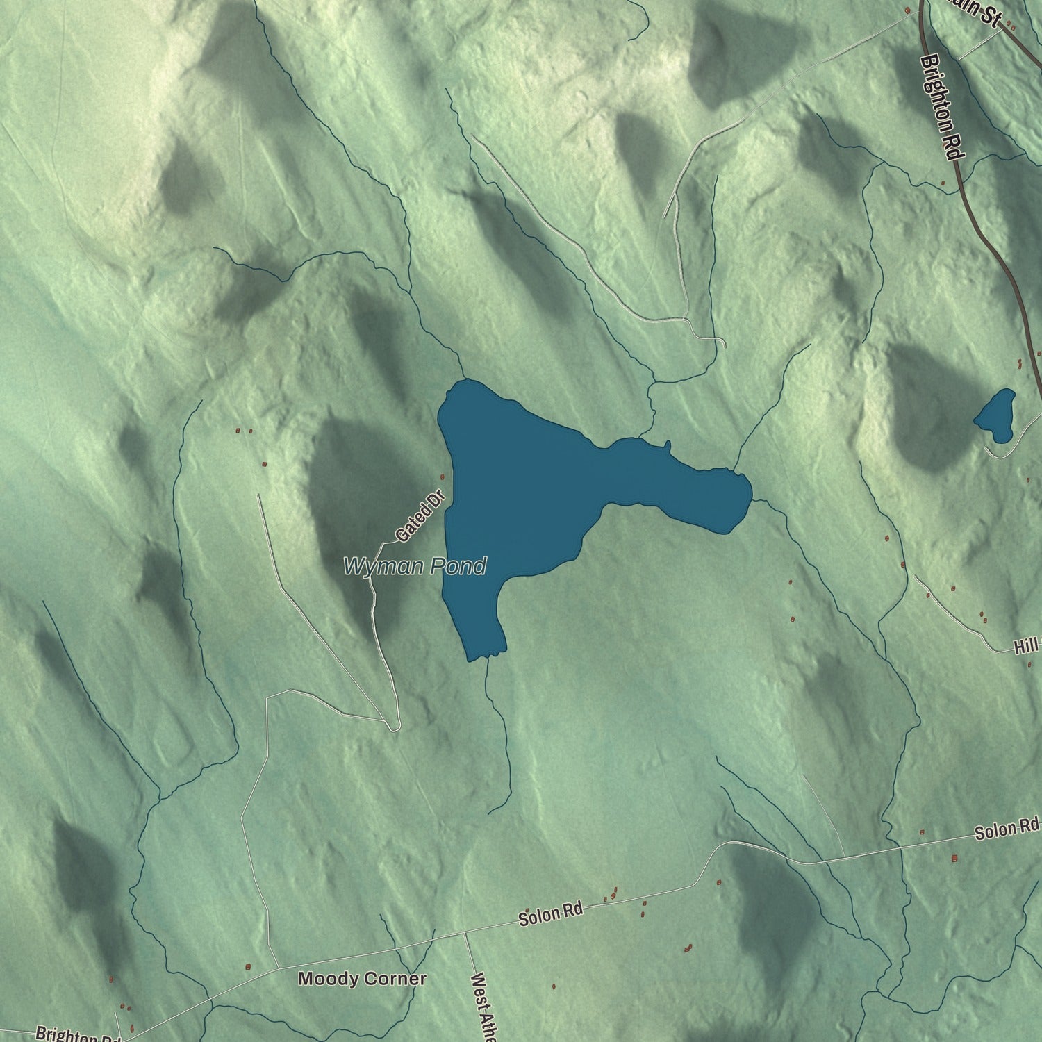 Terrain and local geography detail from the Brighton, Maine map