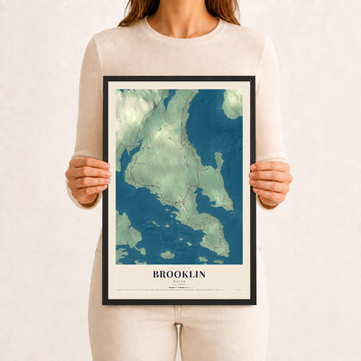 Brooklin, Maine map print - 12 x 18 black Ayous wood frame