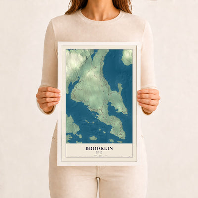 Brooklin, Maine map print - 12 x 18 white Ayous wood frame