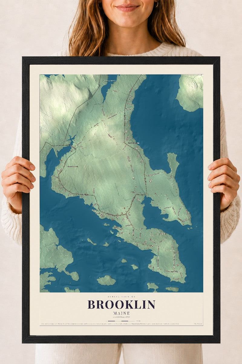 Brooklin, Maine map print - 18 x 24 black Ayous wood frame