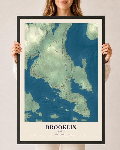 Brooklin, Maine map print - 24 x 36 black Ayous wood frame