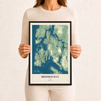 Brooksville, Maine map print - 12 x 18 black Ayous wood frame