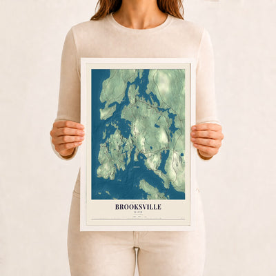 Brooksville, Maine map print - 12 x 18 white Ayous wood frame