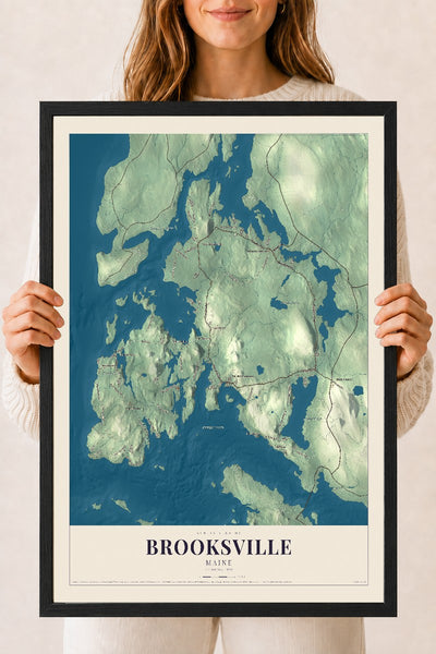Brooksville, Maine map print - 18 x 24 black Ayous wood frame