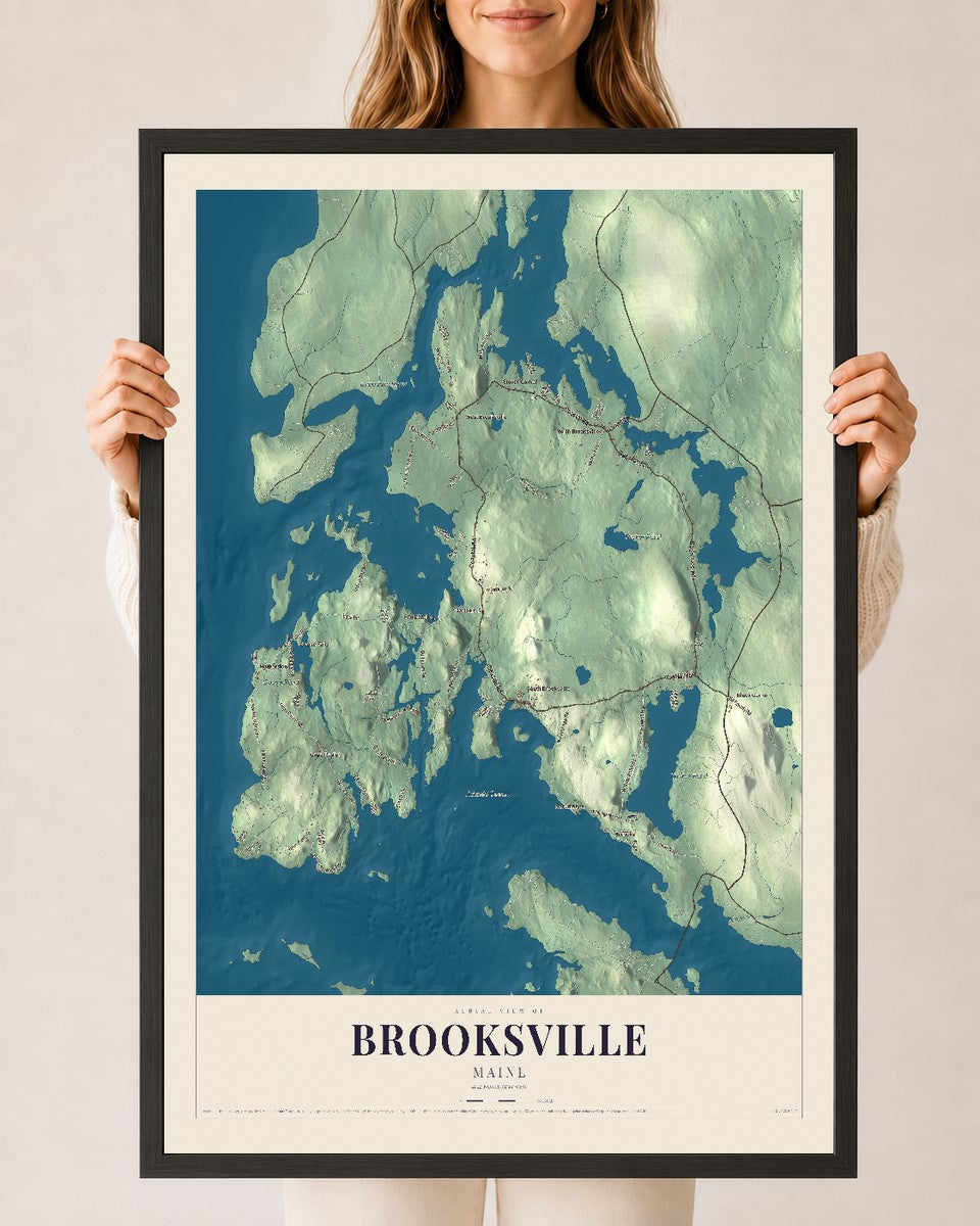 Brooksville, Maine map print - 24 x 36 black Ayous wood frame