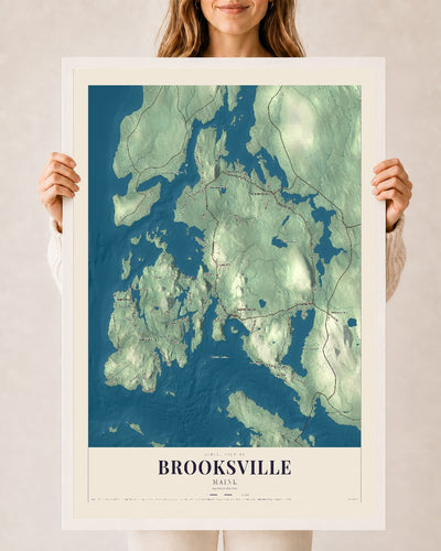 Brooksville, Maine map print - 24 x 36 white Ayous wood frame