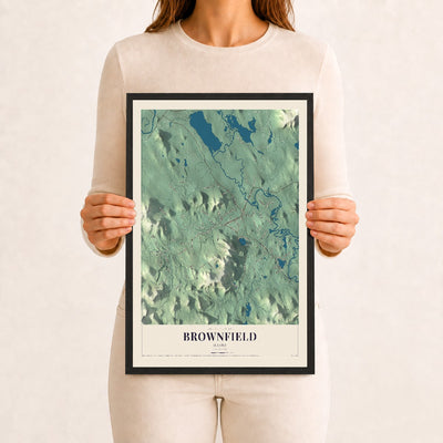 Brownfield, Maine map print - 12 x 18 black Ayous wood frame