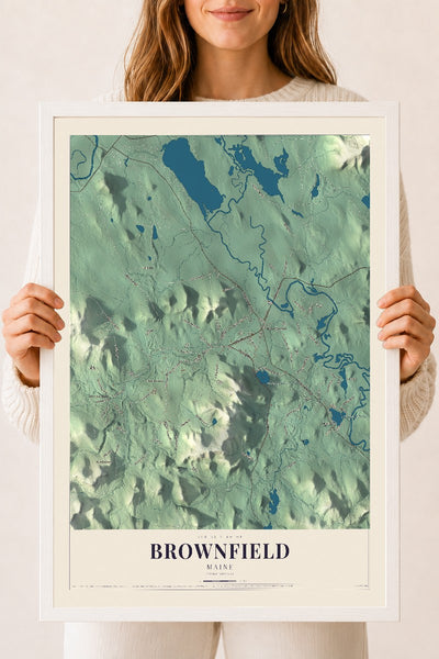 Brownfield, Maine map print - 18 x 24 white Ayous wood frame