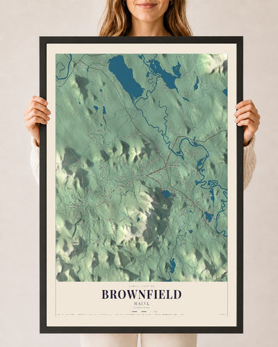 Brownfield, Maine map print - 24 x 36 black Ayous wood frame