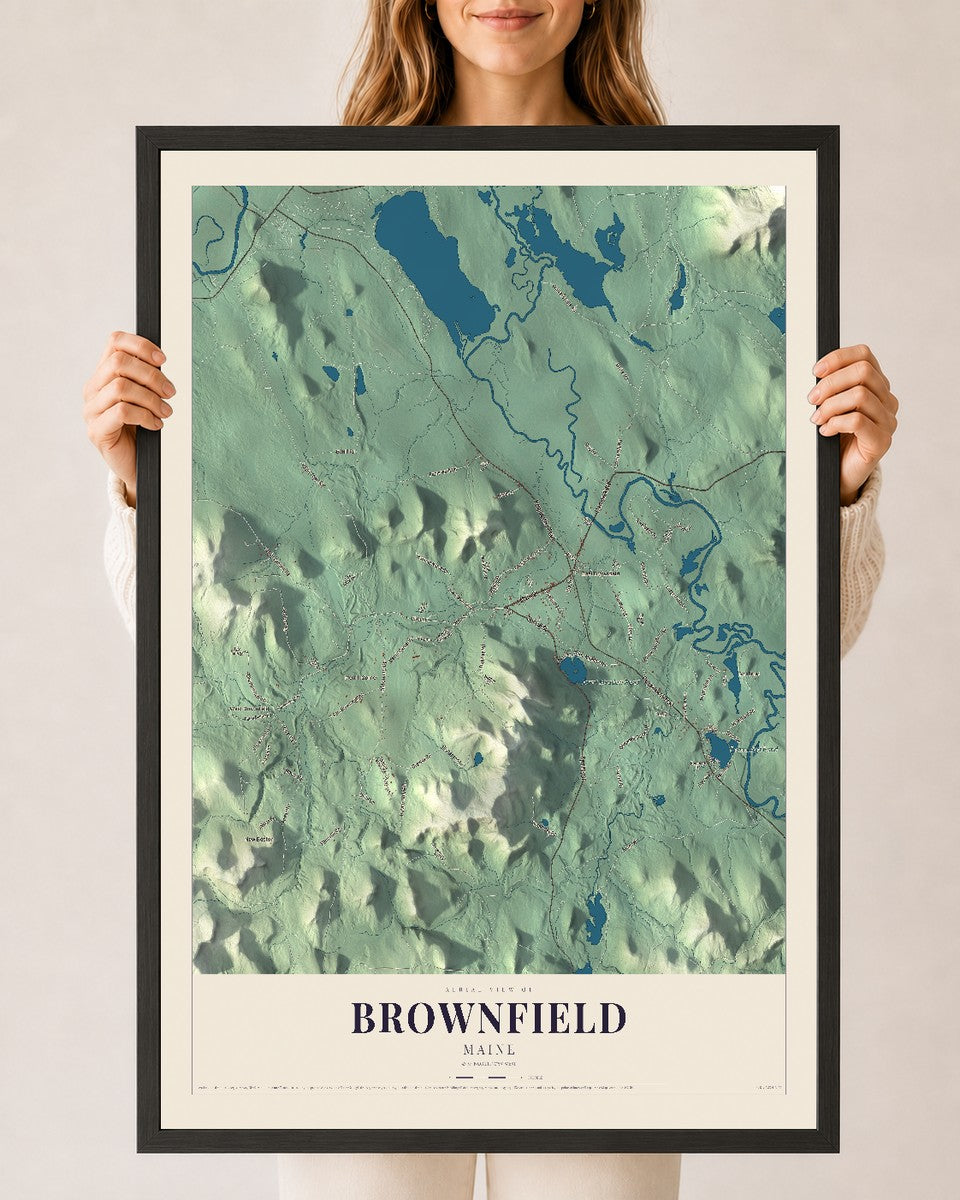 Brownfield, Maine map print - 24 x 36 black Ayous wood frame