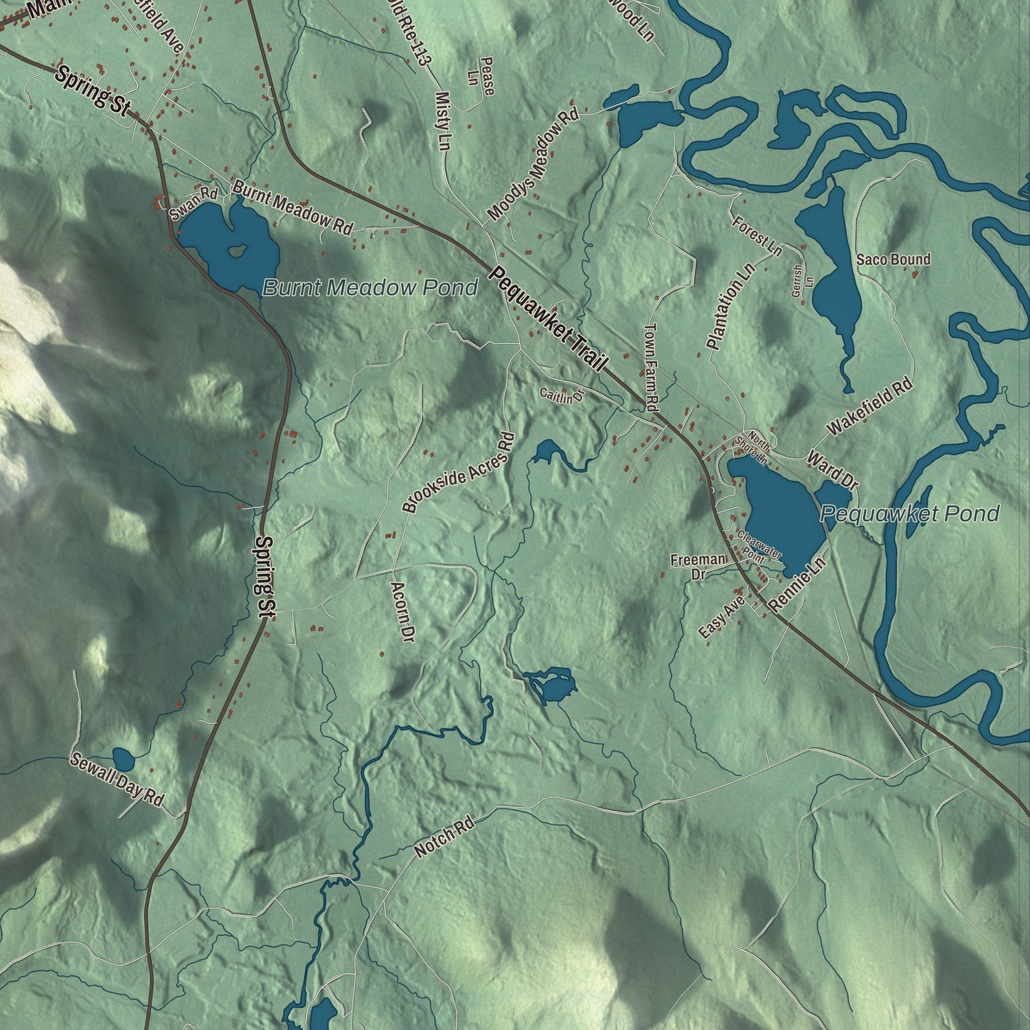 Terrain and local geography detail from the Brownfield, Maine map