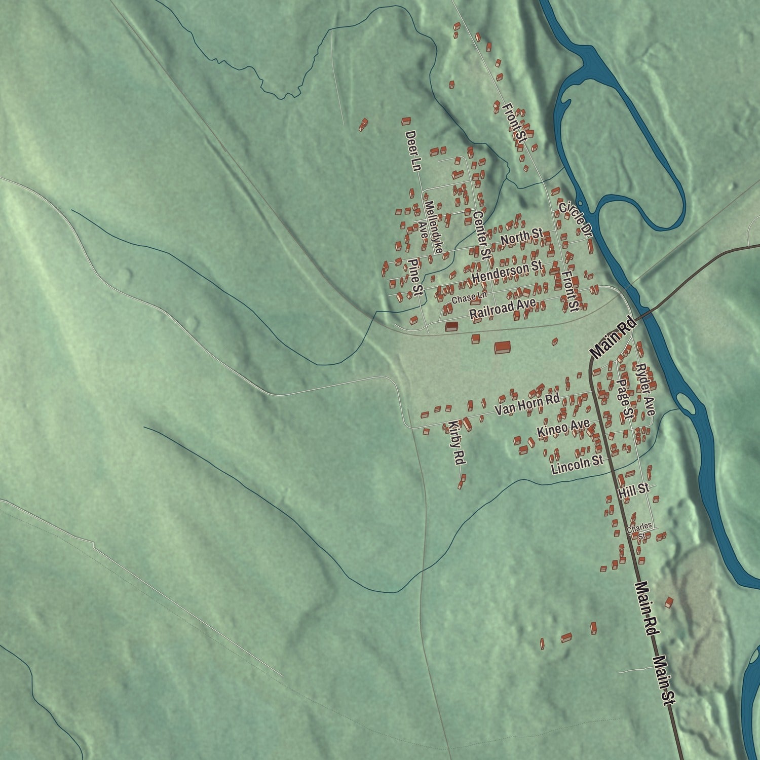 Street and neighborhood detail from the Brownville Junction, Maine map