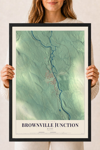 Brownville Junction, Maine map print - 18 x 24 black Ayous wood frame