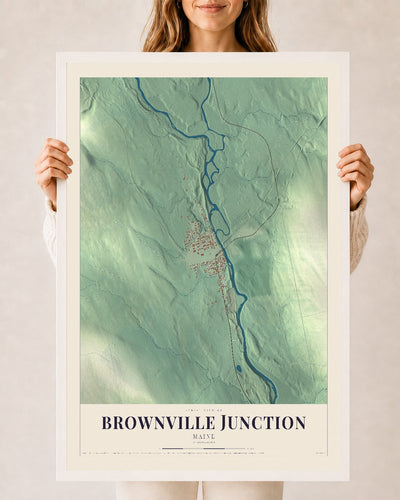 Brownville Junction, Maine map print - 24 x 36 white Ayous wood frame