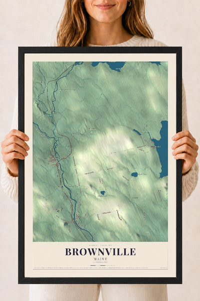 Brownville, Maine map print - 18 x 24 black Ayous wood frame