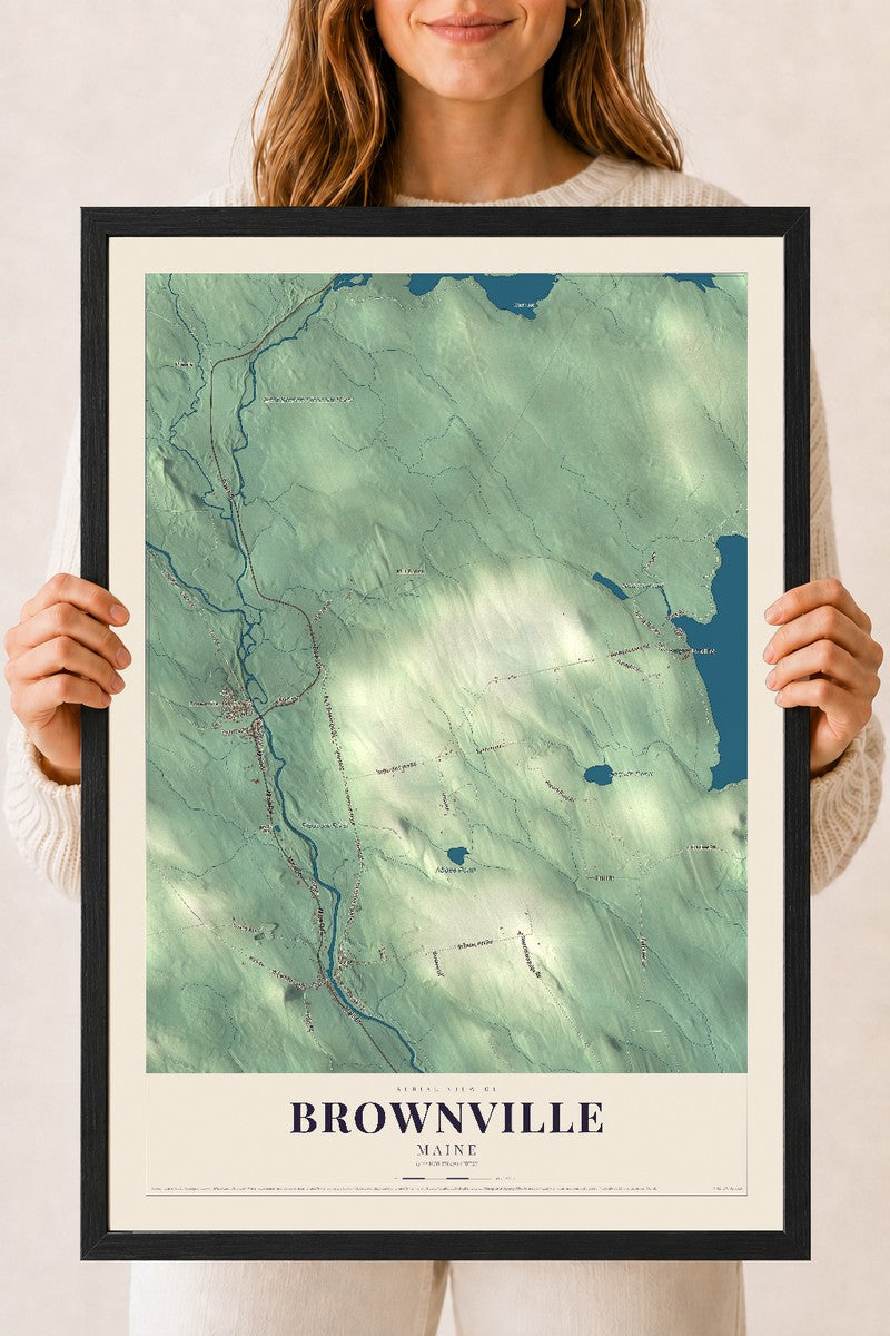 Brownville, Maine map print - 18 x 24 black Ayous wood frame