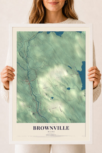 Brownville, Maine map print - 18 x 24 white Ayous wood frame