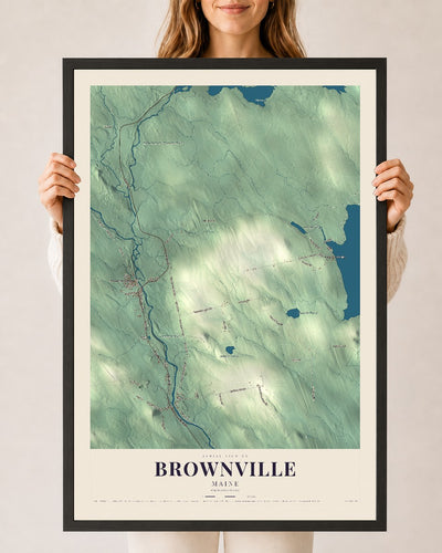 Brownville, Maine map print - 24 x 36 black Ayous wood frame