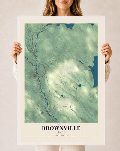 Brownville, Maine map print - 24 x 36 white Ayous wood frame