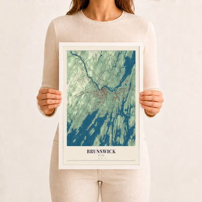 Brunswick, Maine map print - 12 x 18 white Ayous wood frame