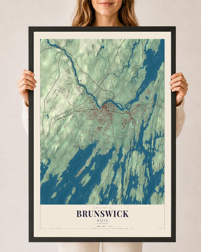 Brunswick, Maine map print - 24 x 36 black Ayous wood frame