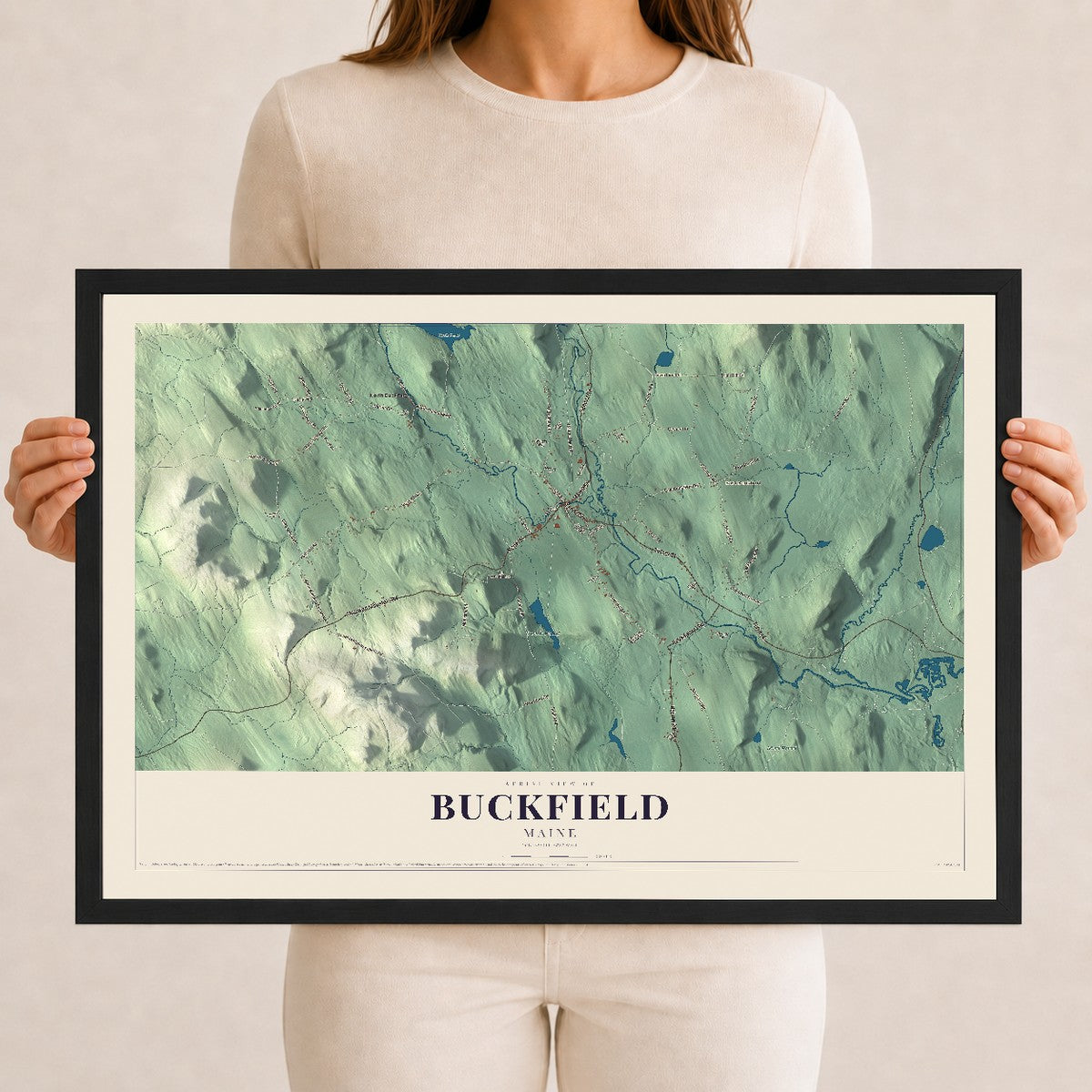 Buckfield, Maine map print - 12 x 18 black Ayous wood frame