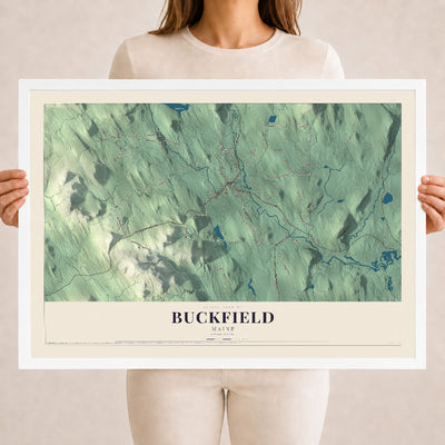 Buckfield, Maine map print - 18 x 24 white Ayous wood frame