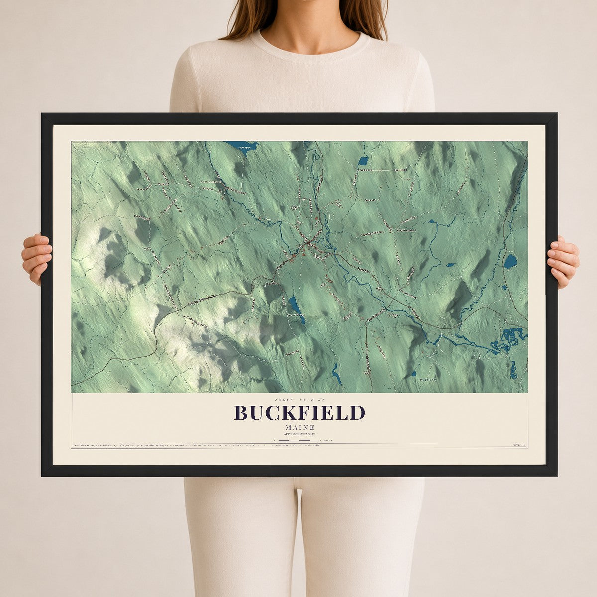 Buckfield, Maine map print - 24 x 36 black Ayous wood frame
