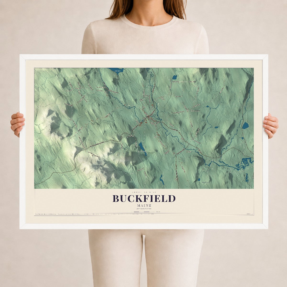 Buckfield, Maine map print - 24 x 36 white Ayous wood frame