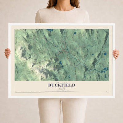 Buckfield, Maine map print - 24 x 36 white Ayous wood frame