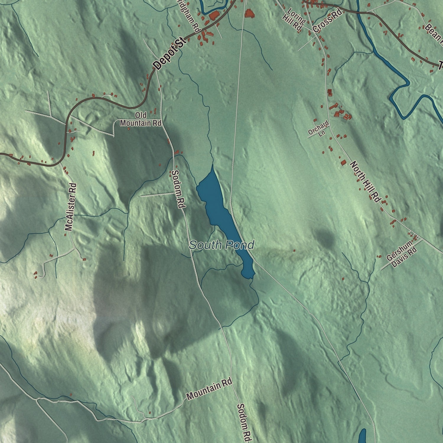 Terrain and local geography detail from the Buckfield, Maine map