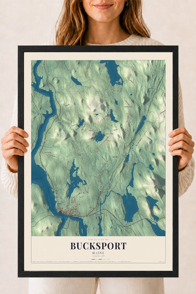 Bucksport, Maine map print - 18 x 24 black Ayous wood frame