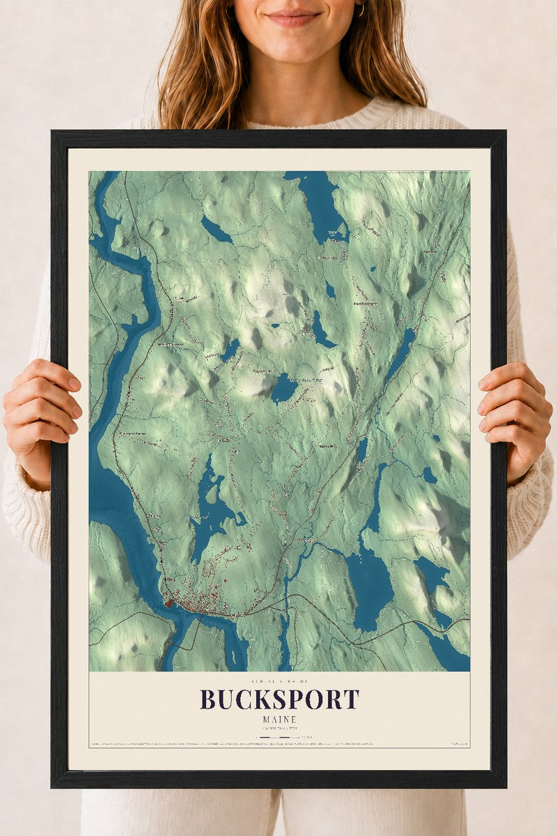Bucksport, Maine map print - 18 x 24 black Ayous wood frame