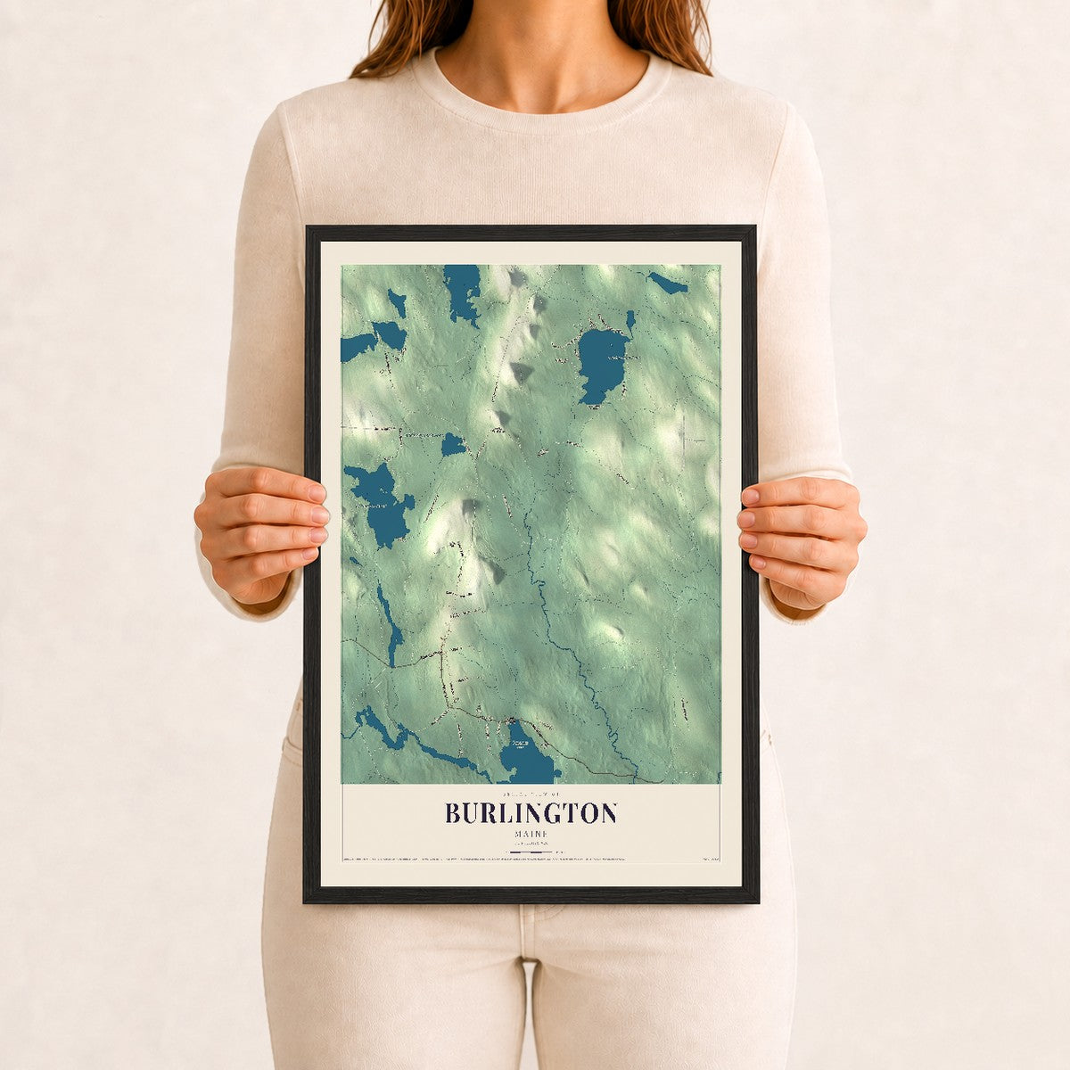Burlington, Maine map print - 12 x 18 black Ayous wood frame