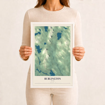 Burlington, Maine map print - 12 x 18 white Ayous wood frame