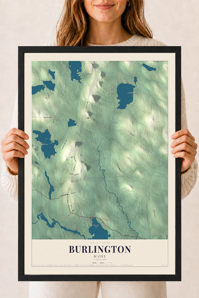 Burlington, Maine map print - 18 x 24 black Ayous wood frame