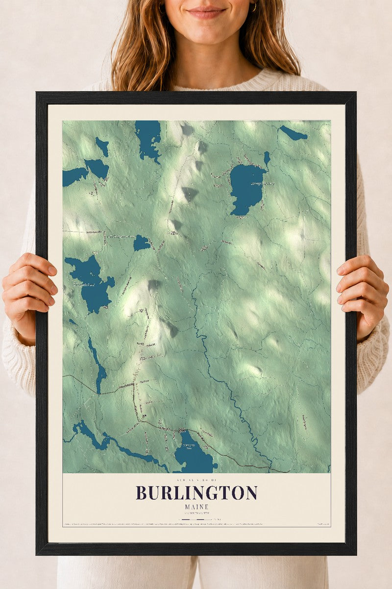 Burlington, Maine map print - 18 x 24 black Ayous wood frame