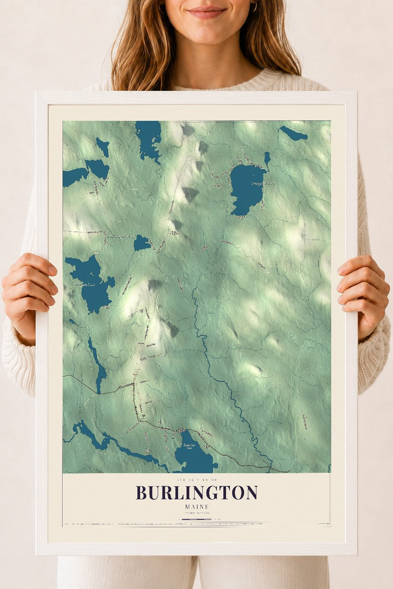 Burlington, Maine map print - 18 x 24 white Ayous wood frame