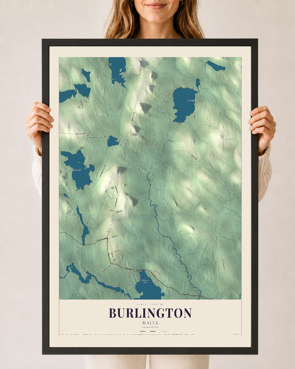 Burlington, Maine map print - 24 x 36 black Ayous wood frame