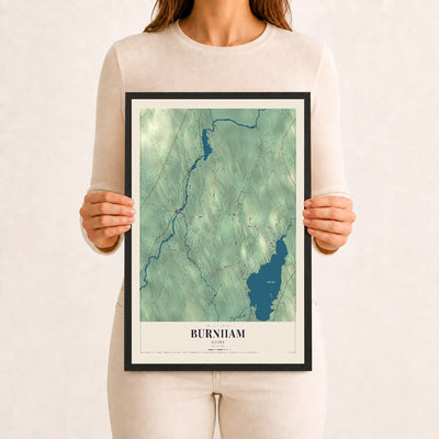Burnham, Maine map print - 12 x 18 black Ayous wood frame